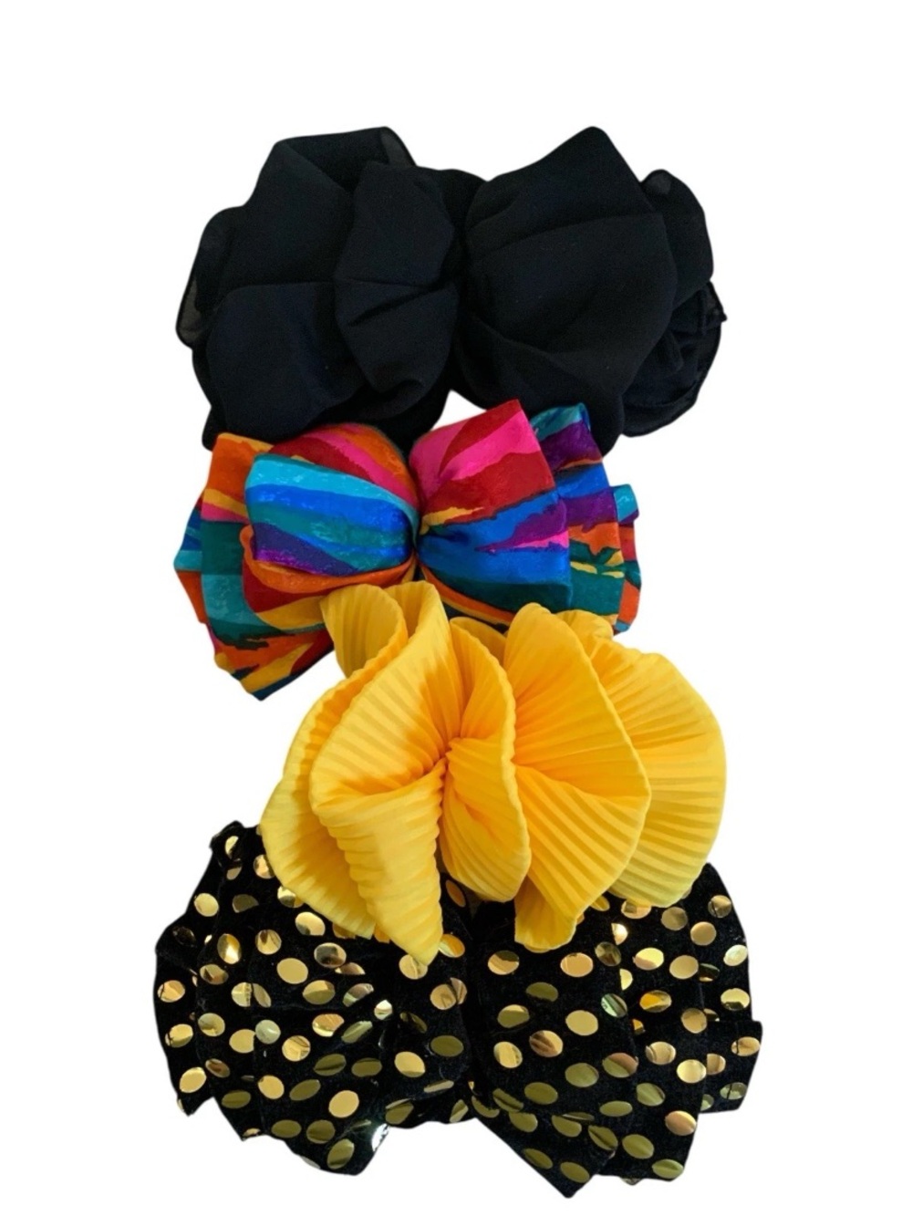 4 Vintage Hair Bow Clip Barrettes 80s 90s Big Oversized Ruffled Pony Tail
